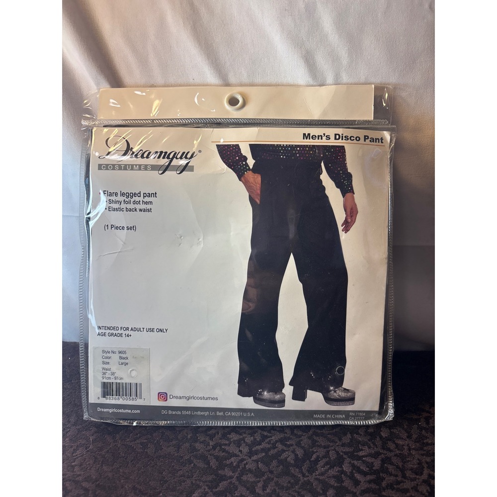 Dreamguy Costumes Mens Disco Pant Black Flare Leg Shiny Foil Dot 9605 Large